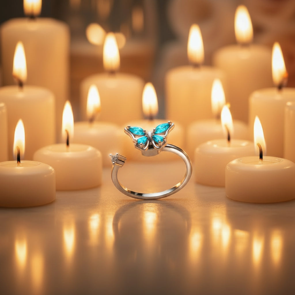 Bague anti stress femme Rovélia argenté sur fond cozy