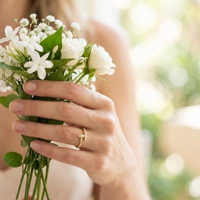 Bague clou​ or la main sur les fleurs