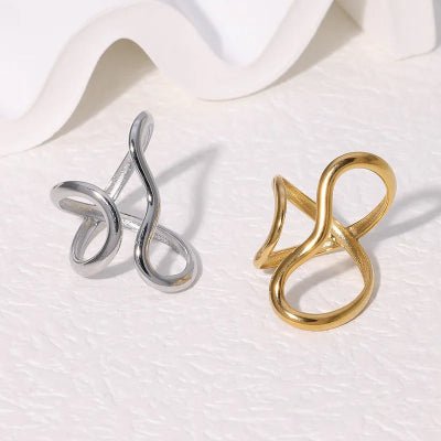 bague femme en acier inoxydable argentée et dorée