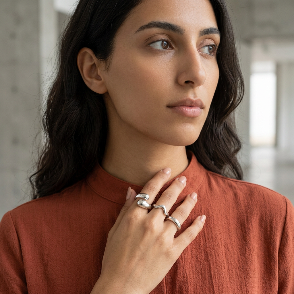 Bague femme Tessara argentée à la main droite