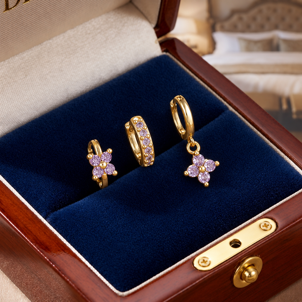 Boucle d'oreille fantaisie Aurenvia dorées dans un boitier