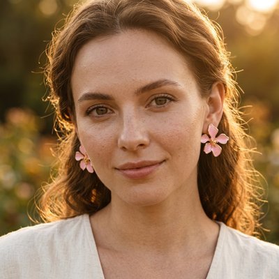 Boucle d'oreille fleur Nexorys rose aux deux oreilles