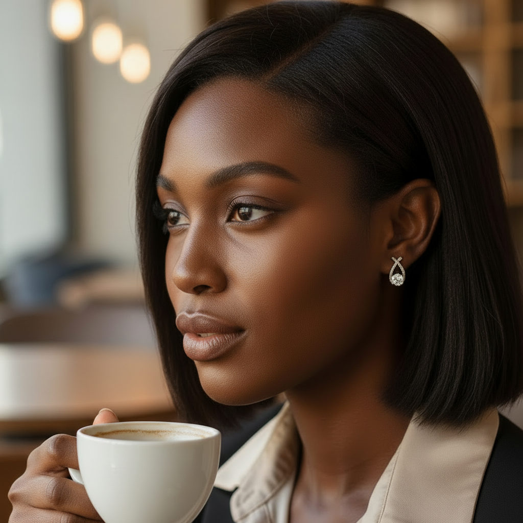 boucles d'oreilles fantaisie Ravelys argent porter sur une femme élégante