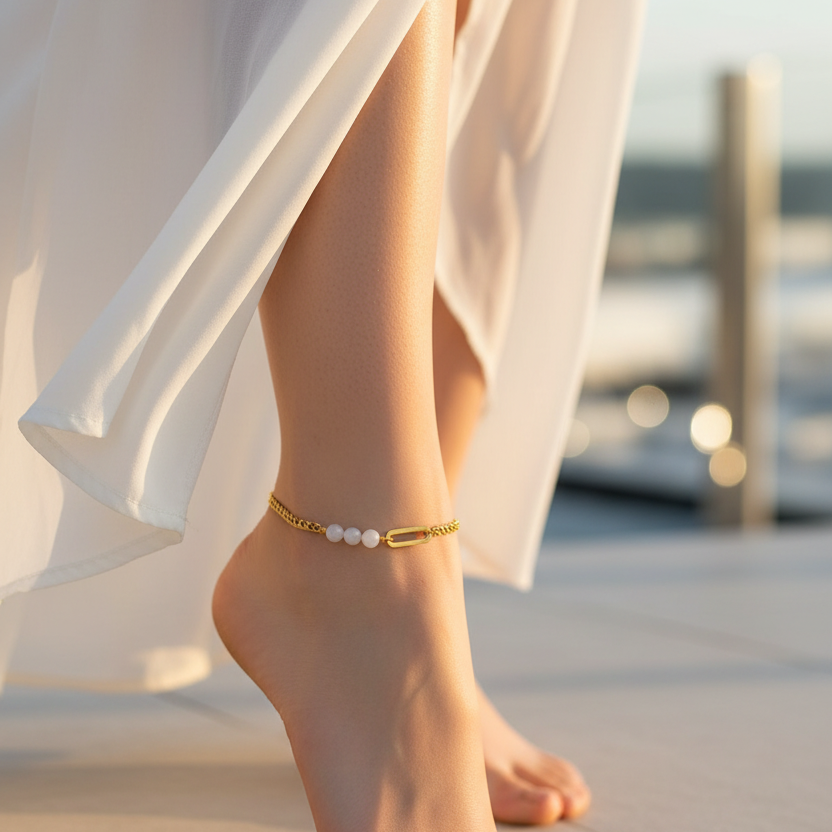 bracelet cheville belliora dore pied gauche