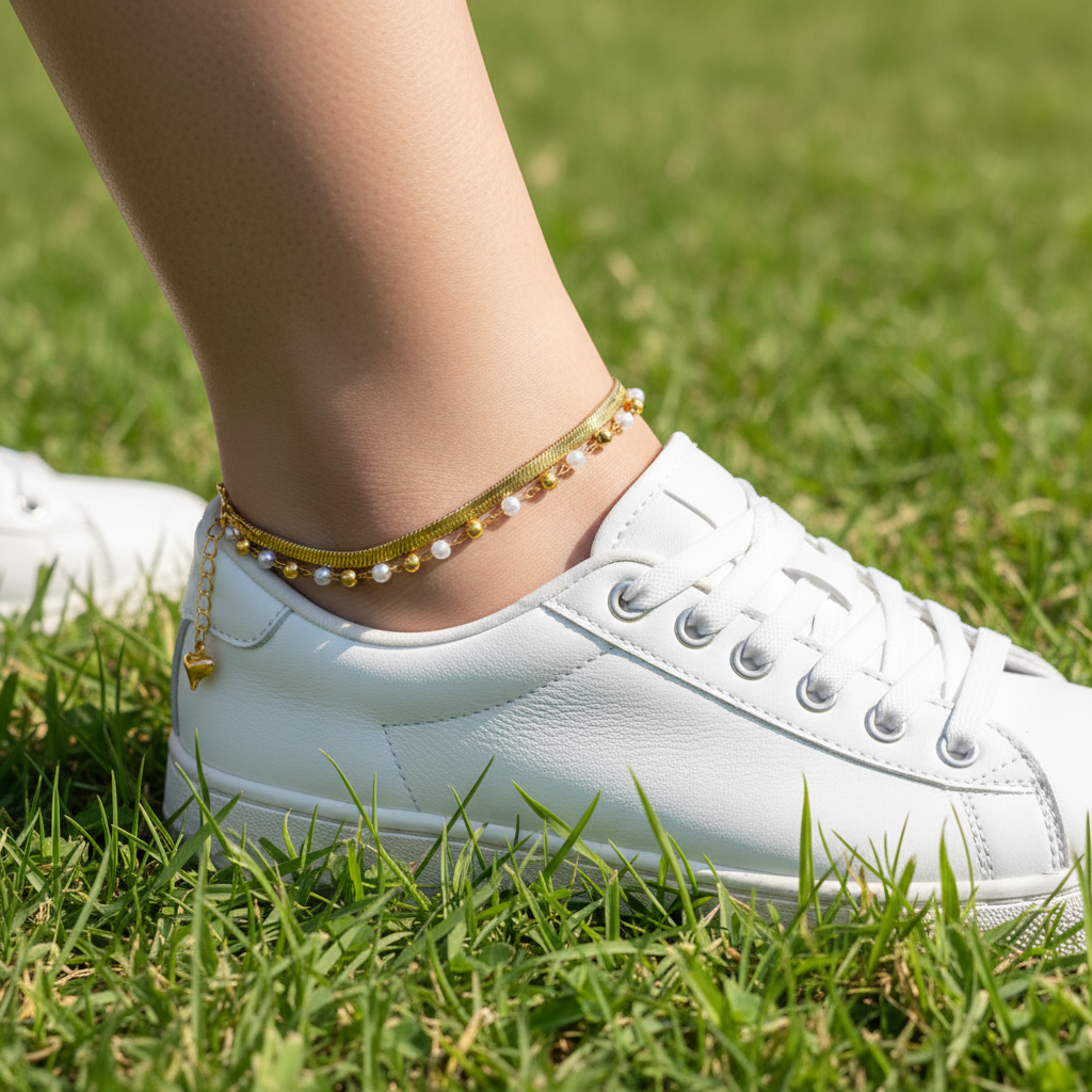 Bracelet cheville femme Auréziane porté avec une basket