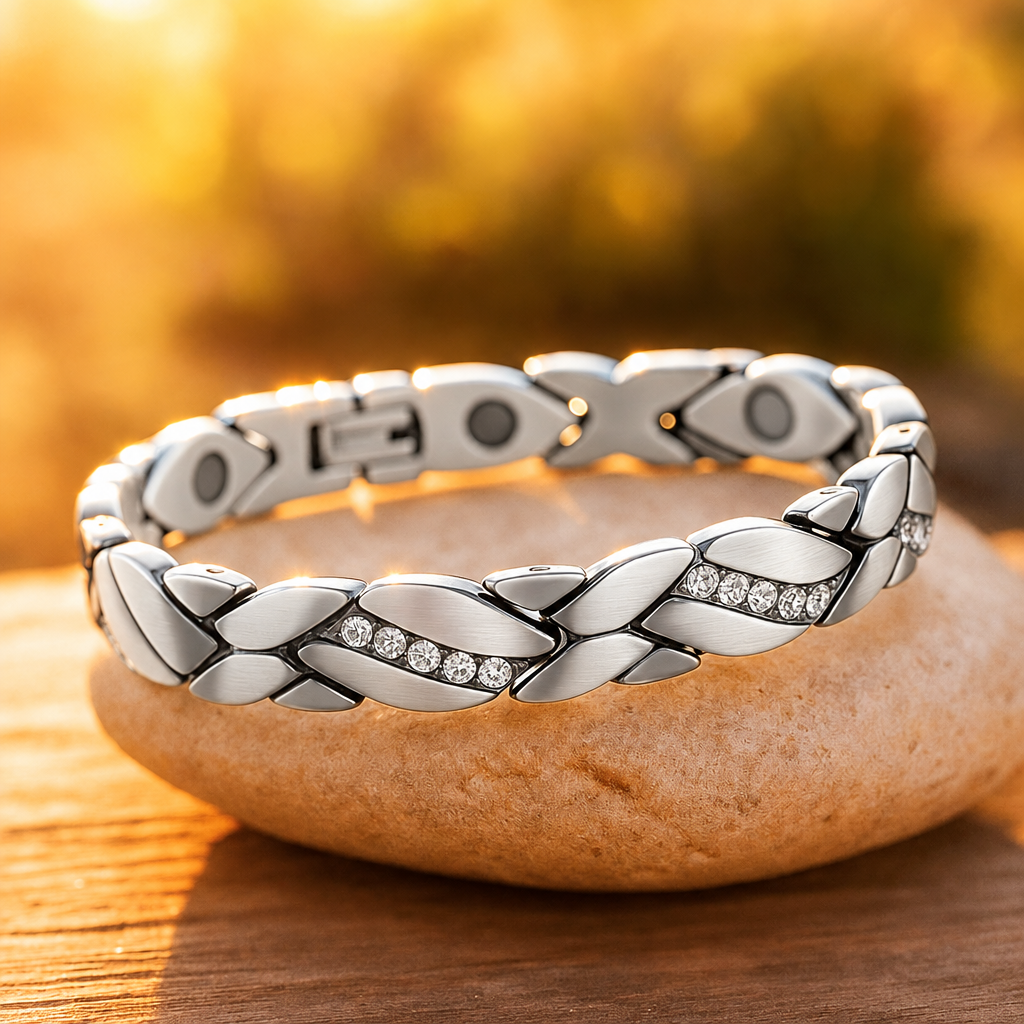 Bracelet en cuivre magnétique argenté Ondelia fond de forêt