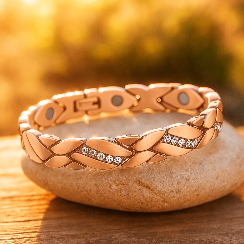 Bracelet en cuivre magnétique or rose Ondelia fond de forêt