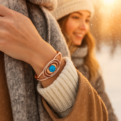 Bracelet en cuivre magnétique Taliare bleu au poignet