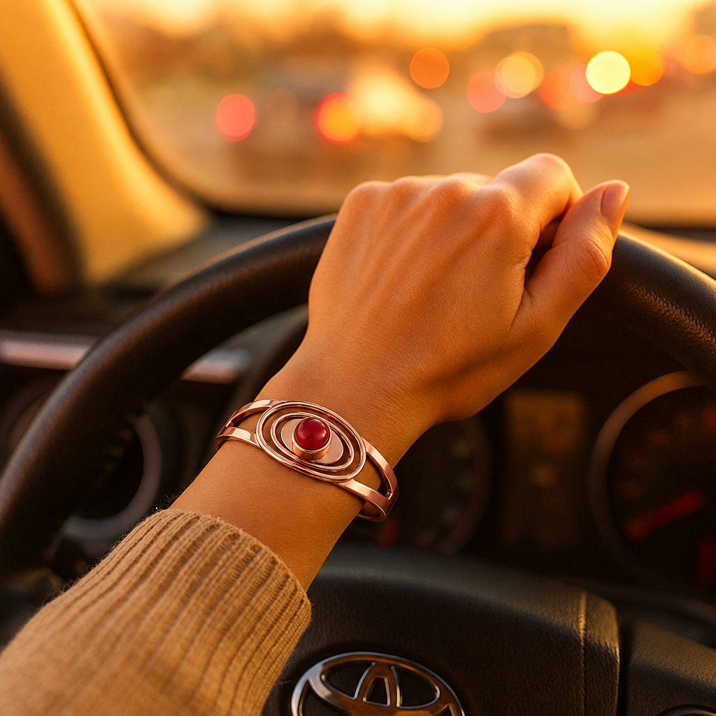 Bracelet en cuivre magnétique Taliare rouge au poignet