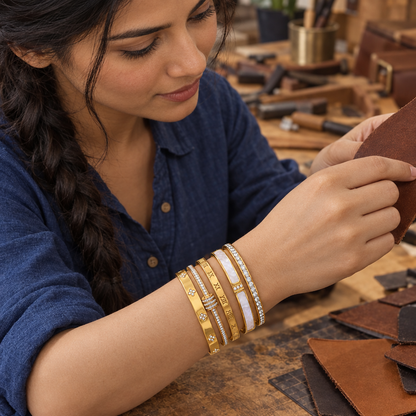 Bracelet femme doré Parviane au poignet droit