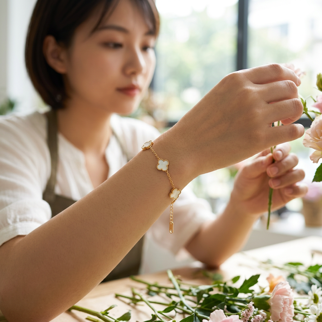 Bracelet femme Flordelia blanc porté
