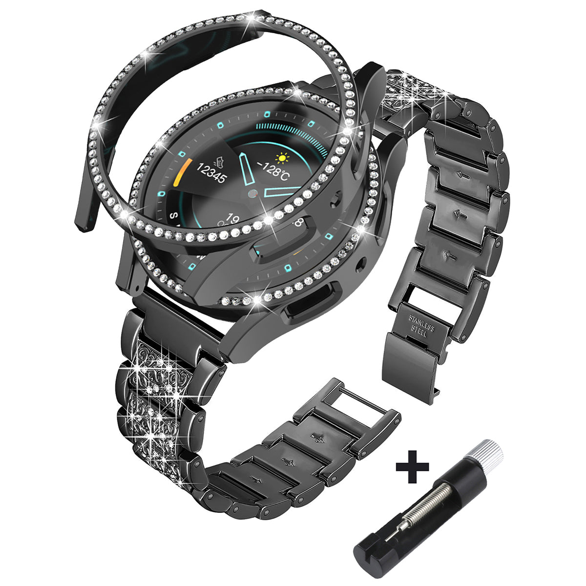 bracelet montre Chronéa noir sur fond blanc