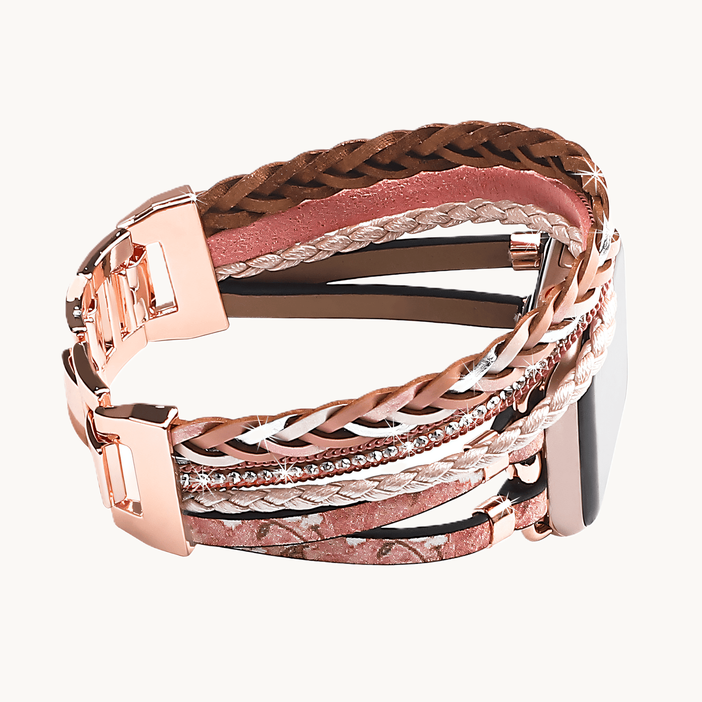 Bracelet montre Horesia rose sur fond blanc