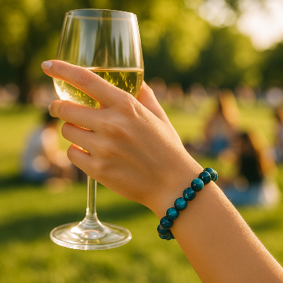 Bracelet Perlazur femme buvant du vin