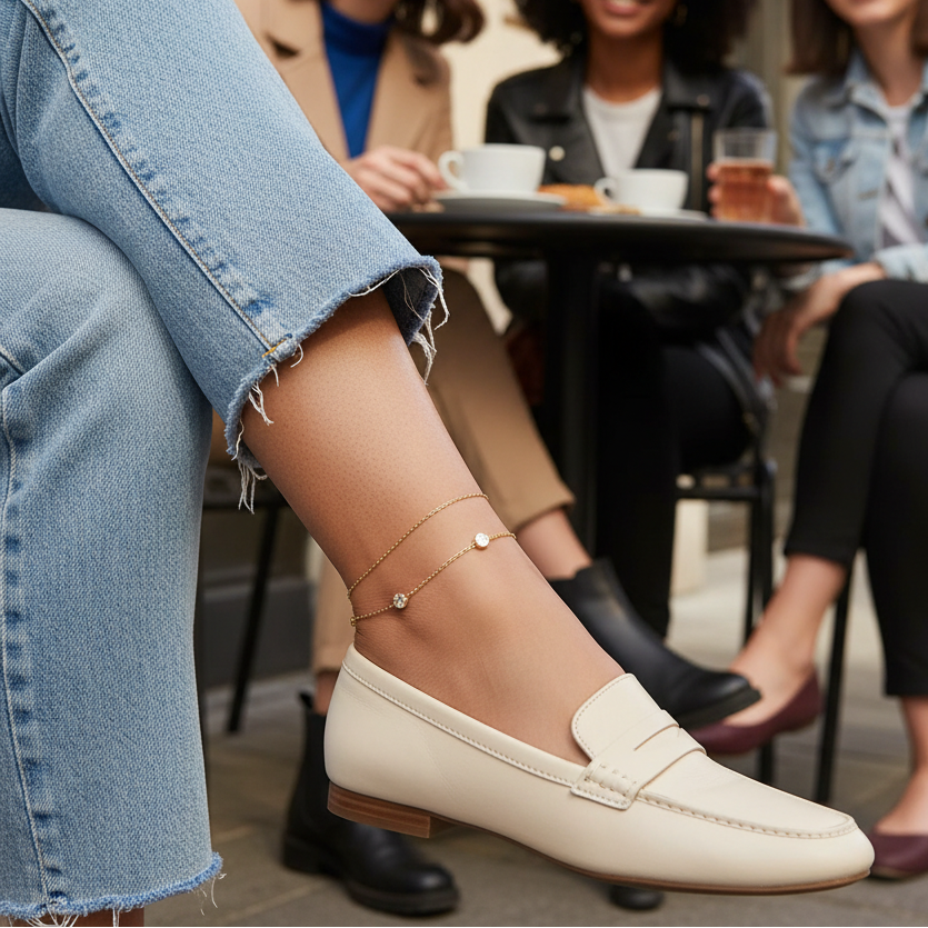 Chaine pour la cheville Kaeloris portée avec chaussure