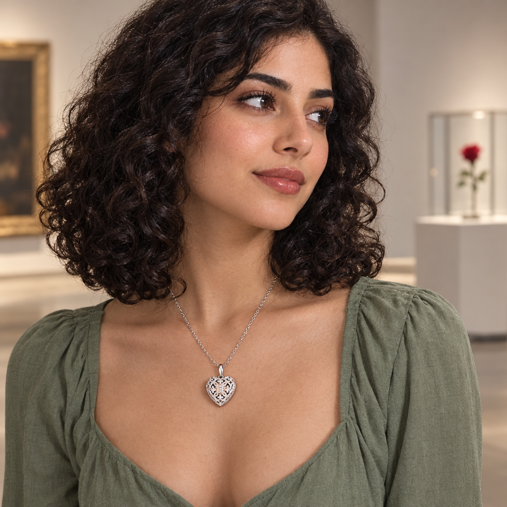 Coeur en pendentif Virexia argenté au cou