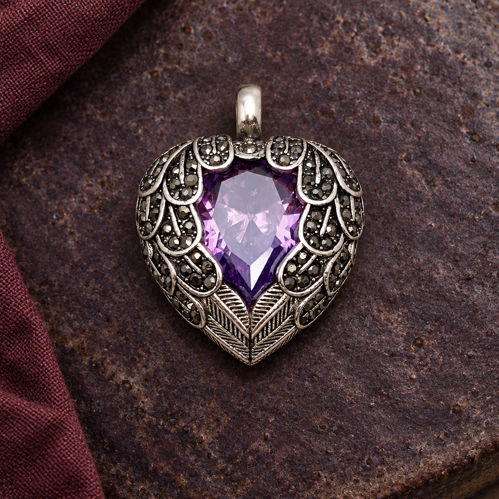 Coeur pendentif Elvoran pierre violette