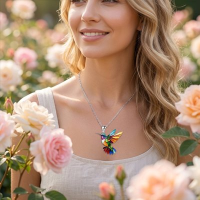 Collier femme Colibris argenté au cou