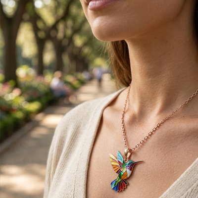 Collier femme Colibris doré au cou