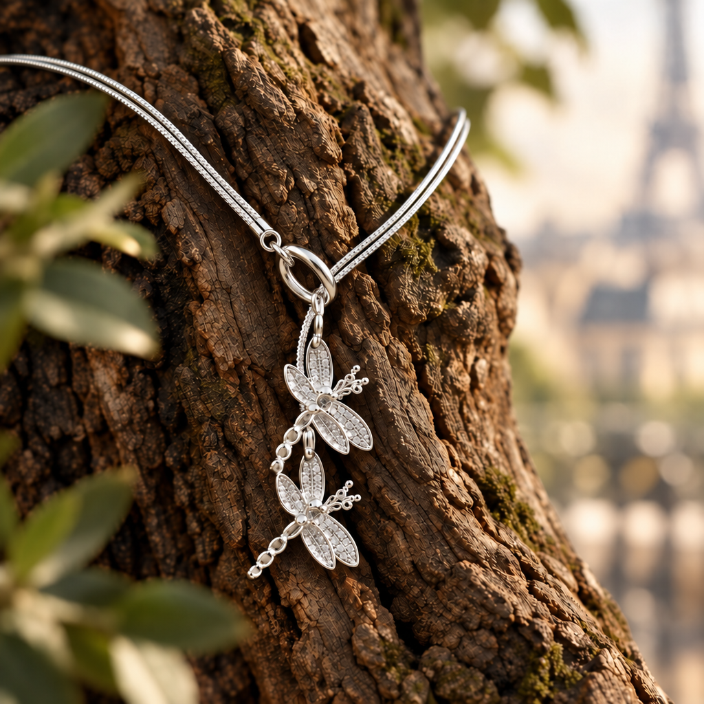 Collier Libelle sur un tronc d'arbre