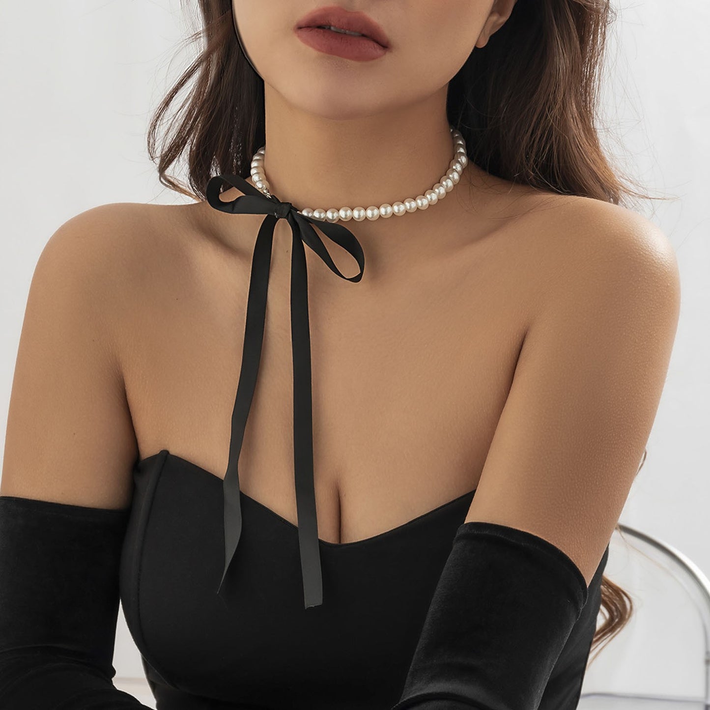 Collier perle et velours Amoréa 