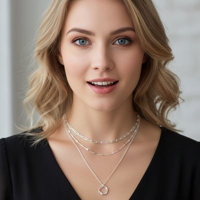 Colliers femme Céloria argent portés au cou