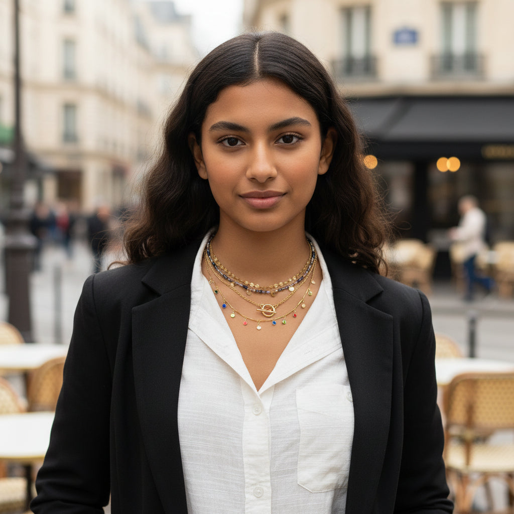 Colliers femme multicouche Niméra au cou