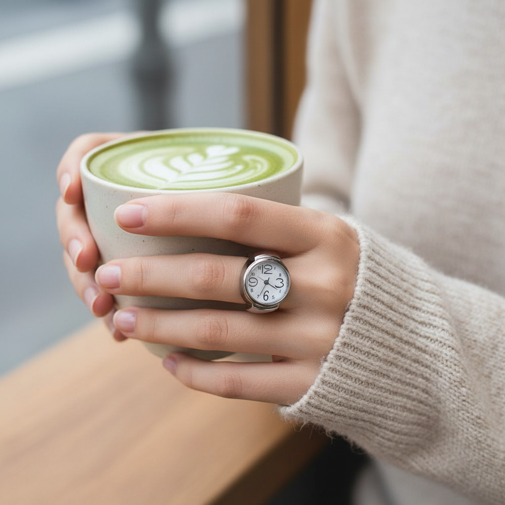 Femme matcha bague-montre cadran blanc