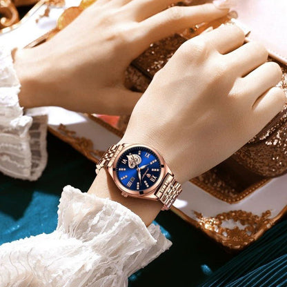 Montre femme Lunna bleu sur poignet