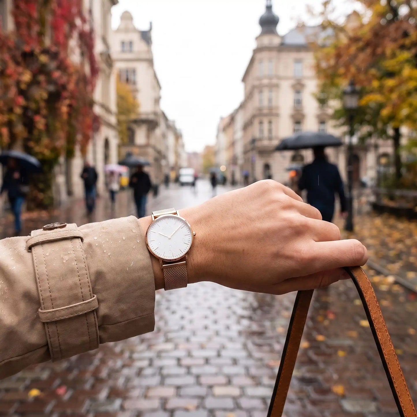 Montre femme tendance Orensya blanc femme sous la pluie