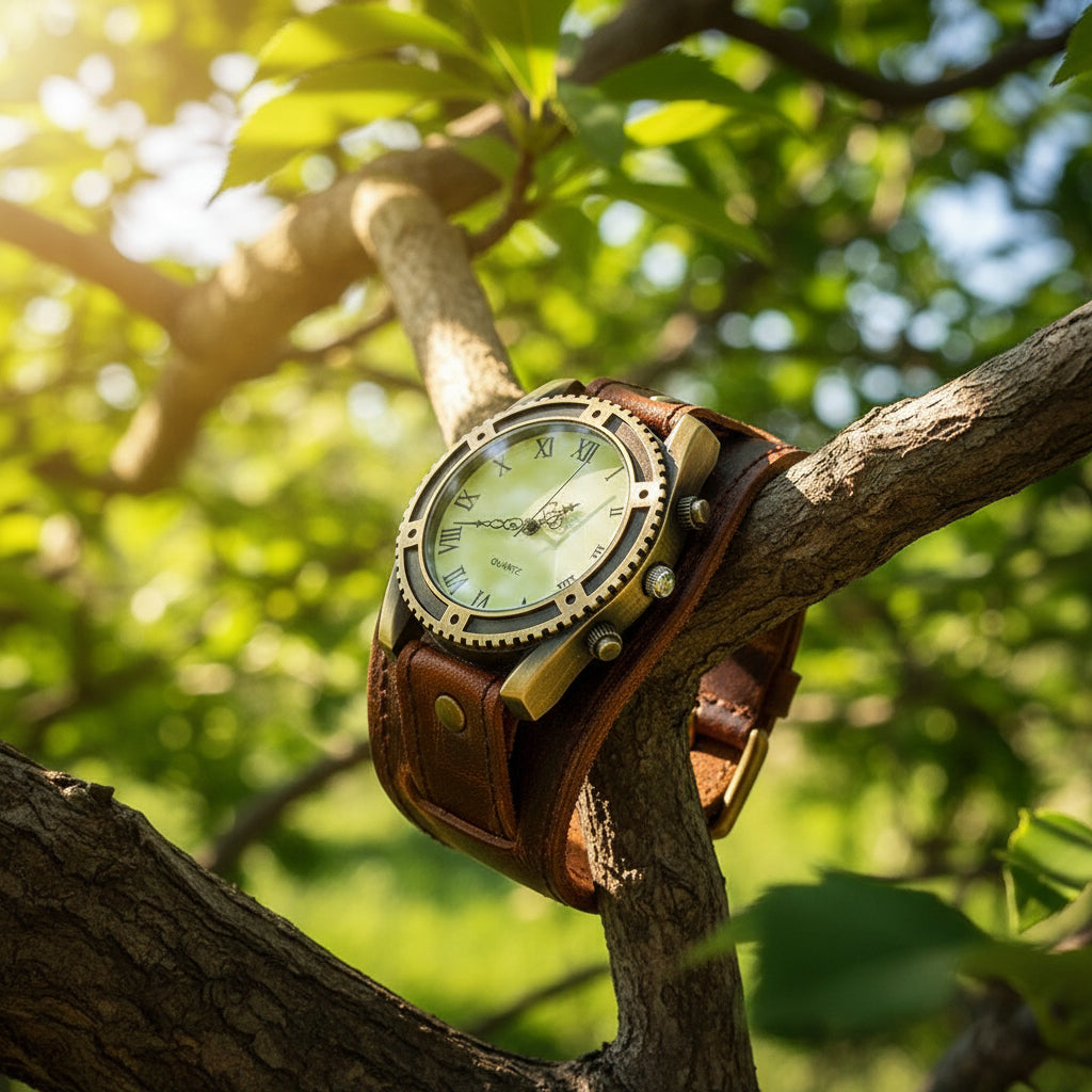Montre femme vintage Cuiréa brun retro sur branche