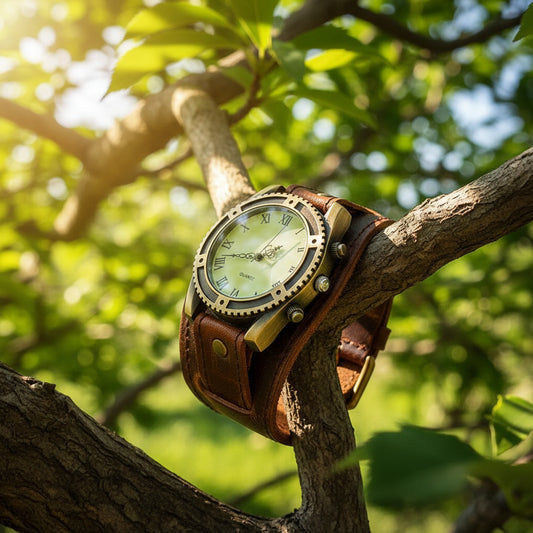 Montre femme vintage Cuiréa brun retro sur branche