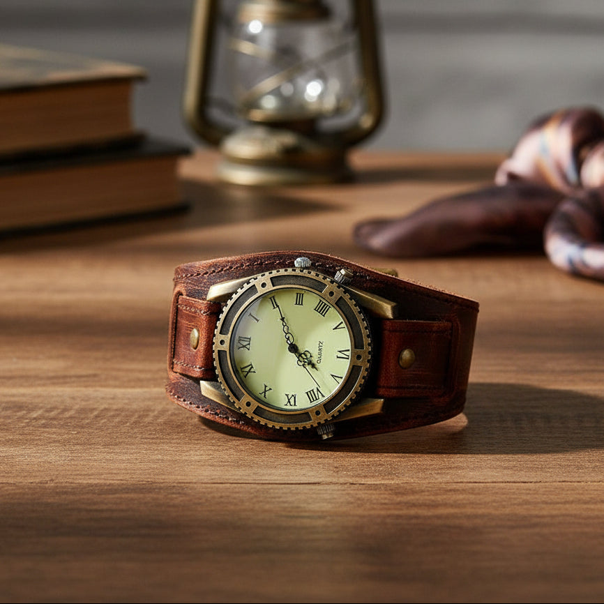 Montre femme vintage Cuiréa brun rétro
