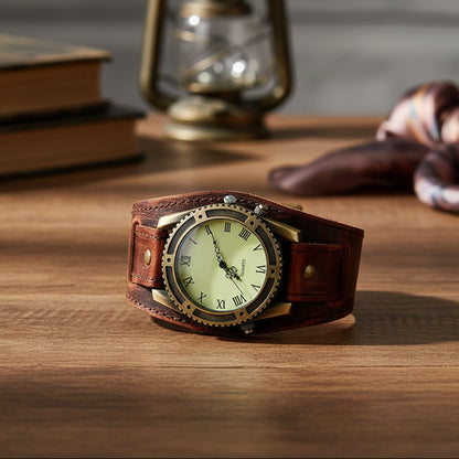 Montre femme vintage Cuiréa brun rétro