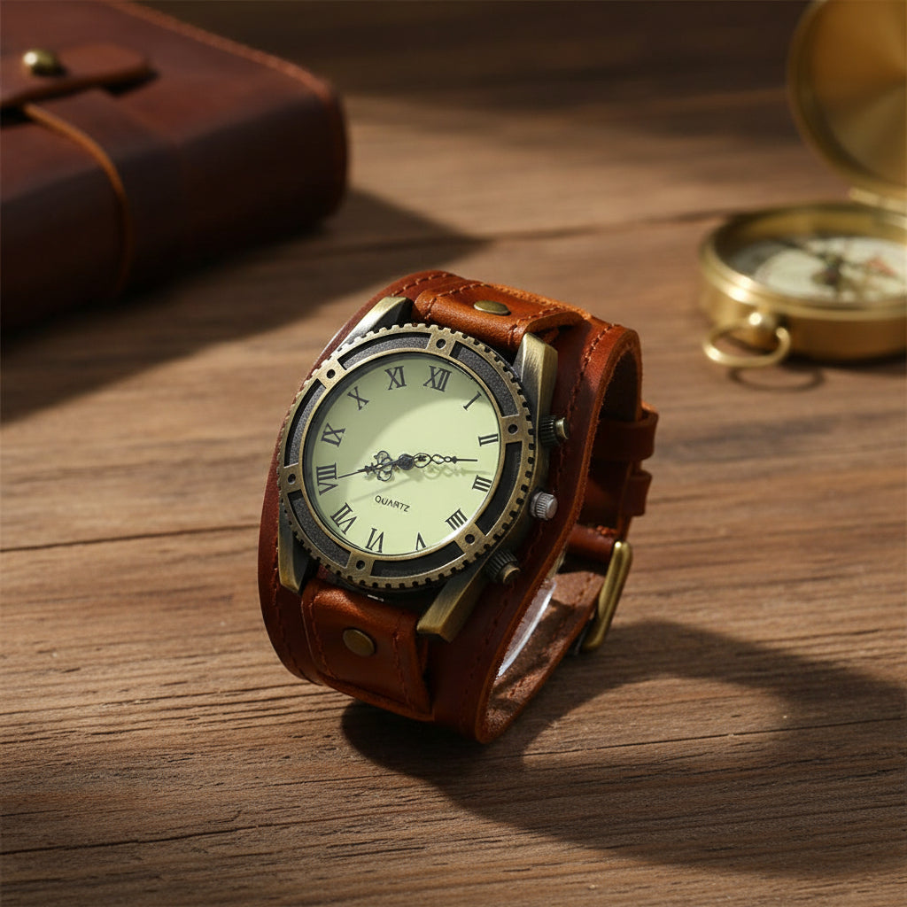 Montre femme vintage Cuiréa marron