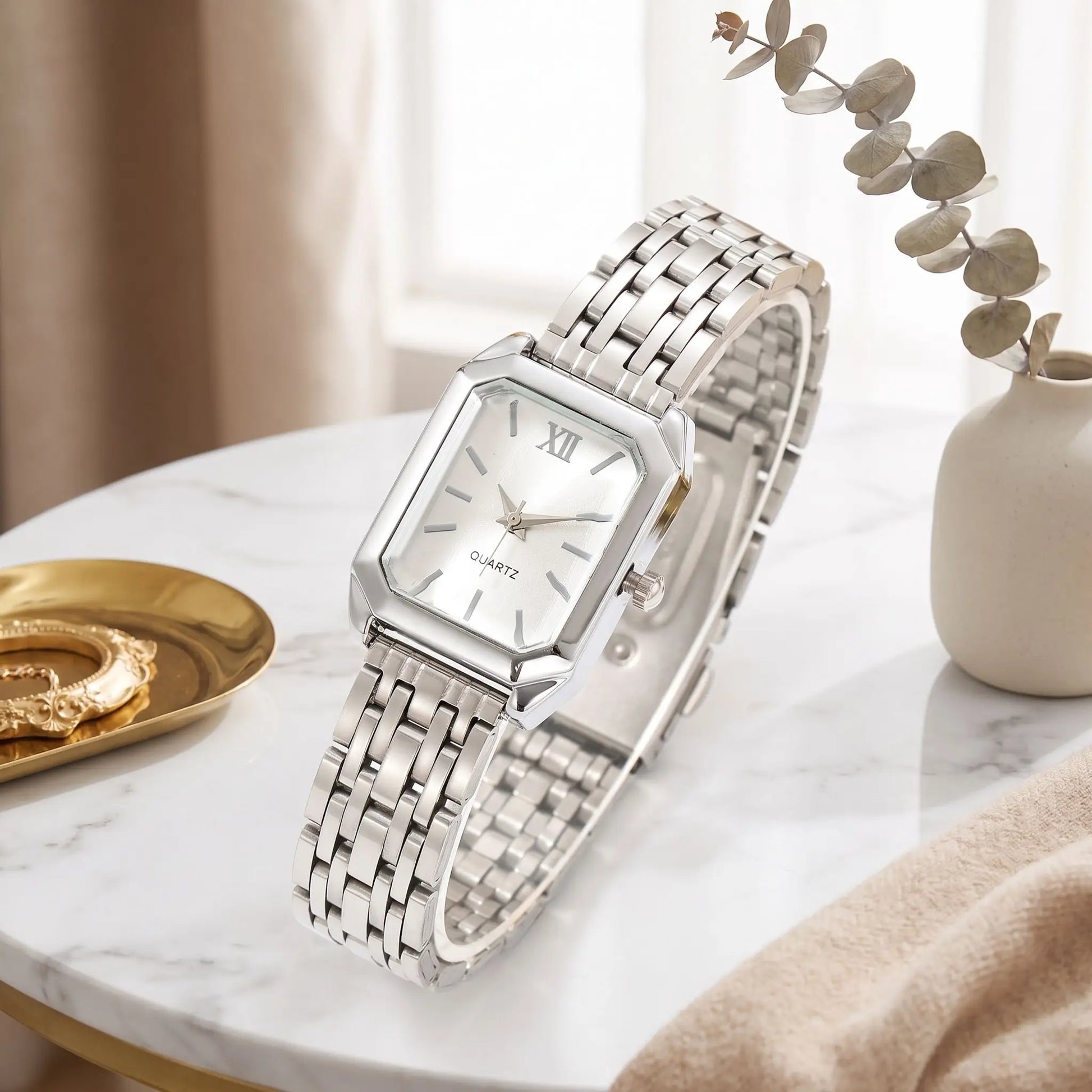 Montre rectangulaire femme oripse  argent cadran blanc déposé