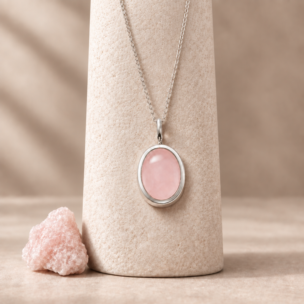 Pendentif en pierre naturelle Vaeloria rose tendre suspendu