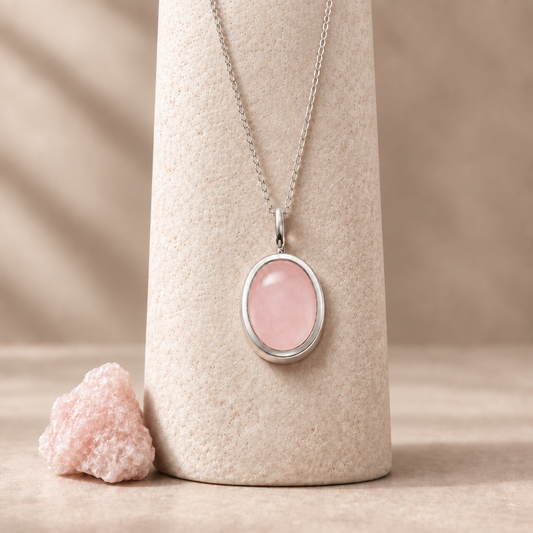 Pendentif en pierre naturelle Vaeloria rose tendre suspendu